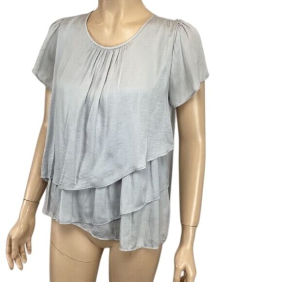 Anthropologie Hazel Silver tiers blouse size XSP‎ Xsmall petite Short Sleeve - Picture 4 of 6